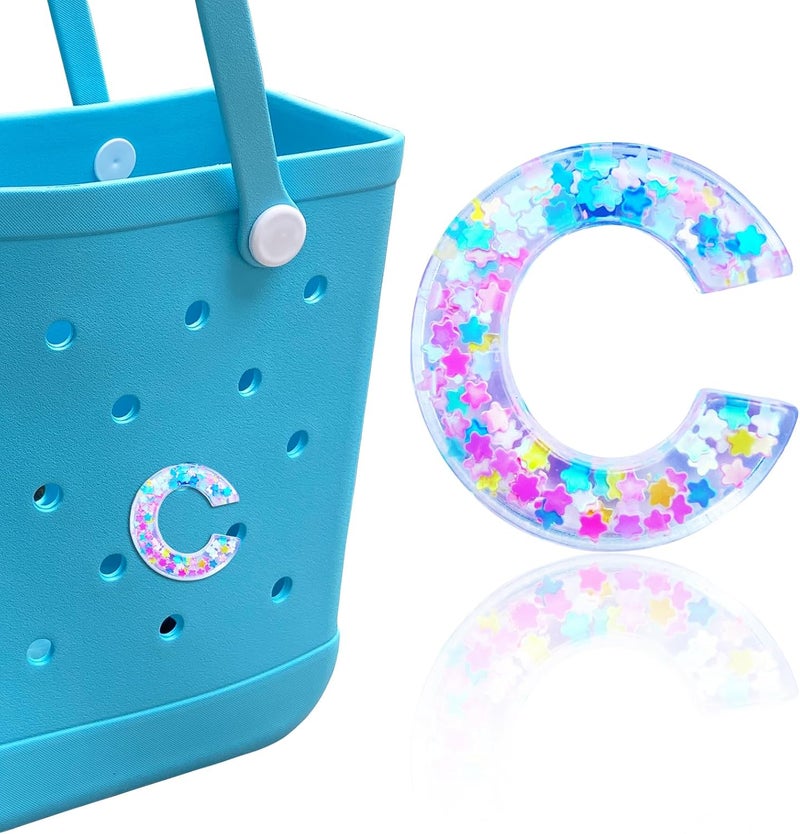 HLUWA Letter Charms for Bogg Bag, Alphabet Pink Star Sequin Lettering Accessories Charms for Bogg and Simply Southern Bag, Insert Decorative Letters Charm for Handbag Beach Tote Bag. - Image 1